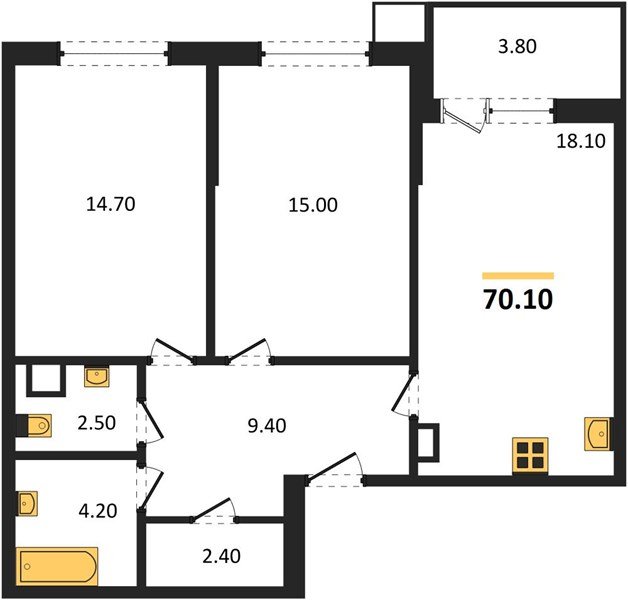Фото №1: 2-комнатная квартира 70 м² - Краснодар, Прикубанский внутригородской округ, мкр. Парк Победы