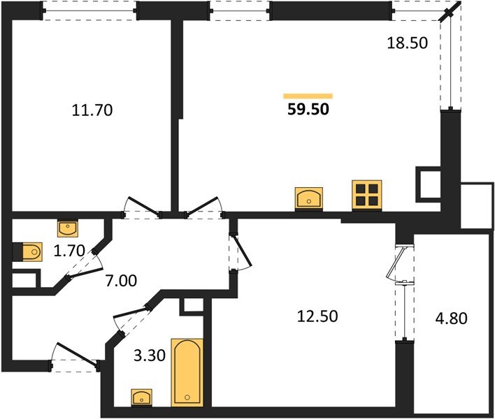 Фото №1: 2-комнатная квартира 59 м² - Краснодар, Парк Победы