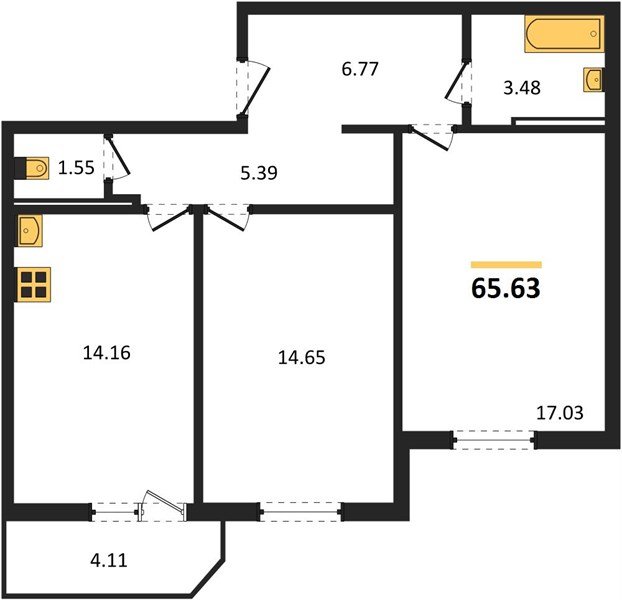 Фото №1: 2-комнатная квартира 65 м² - Краснодар, жилой комплекс Квартал № 6, ул. Генерал-лейтенанта Александра Сапрунова, 37