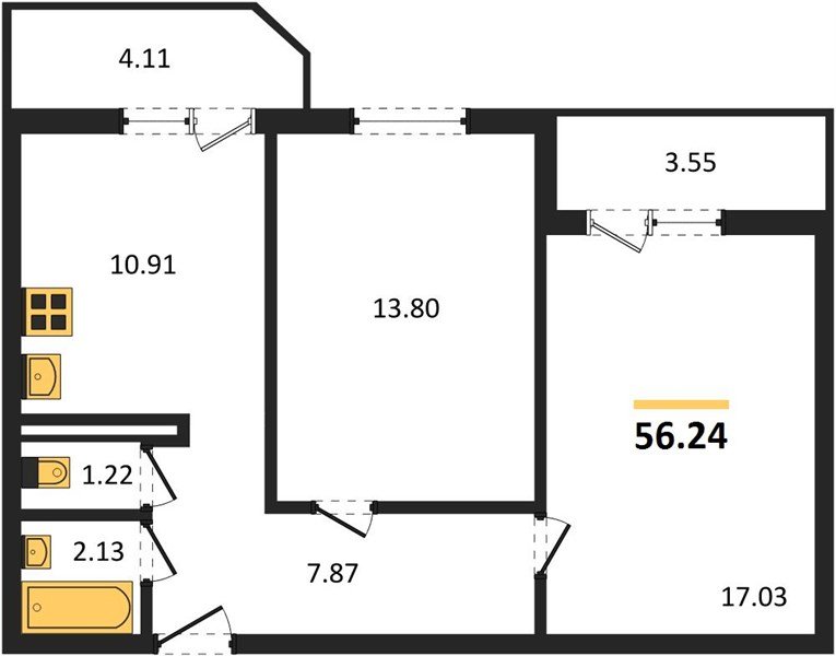 Фото №1: 2-комнатная квартира 56 м² - Краснодар, жилой комплекс Квартал № 6, ул. Генерал-лейтенанта Александра Сапрунова, 37