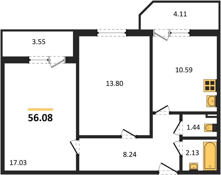 Фото №1: 2-комнатная квартира 56 м² - Краснодар, Прикубанский внутригородской округ, Восточный, мкр. жилой комплекс Квартал № 6, ул. Генерал-лейтенанта Александра Сапрунова, 37
