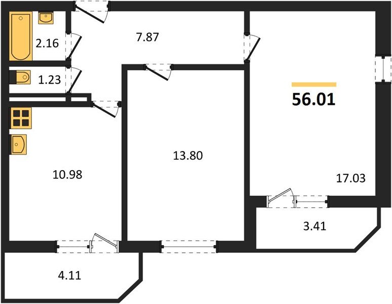 Фото №1: 2-комнатная квартира 56 м² - Берёзовый, жилой комплекс Молодёжный-2, ул. имени Профессора Малигонова, 50/1