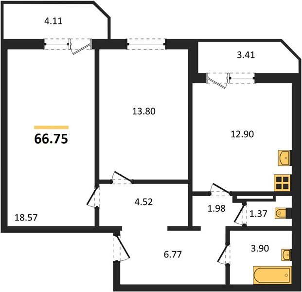 Фото №1: 2-комнатная квартира 66 м² - Берёзовый, Прикубанский внутригородской округ, мкр. жилой комплекс Молодёжный-2, ул. имени Профессора Малигонова, 50/1