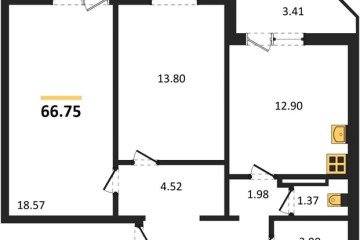 Фото №1: 2-комнатная квартира 66 м² - Берёзовый, мкр. жилой комплекс Молодёжный-2, ул. имени Профессора Малигонова, 50/1