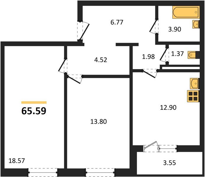 Фото №1: 2-комнатная квартира 65 м² - Берёзовый, жилой комплекс Молодёжный-2, ул. имени Профессора Малигонова, 50/1
