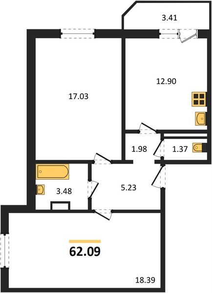 Фото №1: 2-комнатная квартира 62 м² - Берёзовый, жилой комплекс Молодёжный-2, ул. имени Профессора Малигонова, 50/1