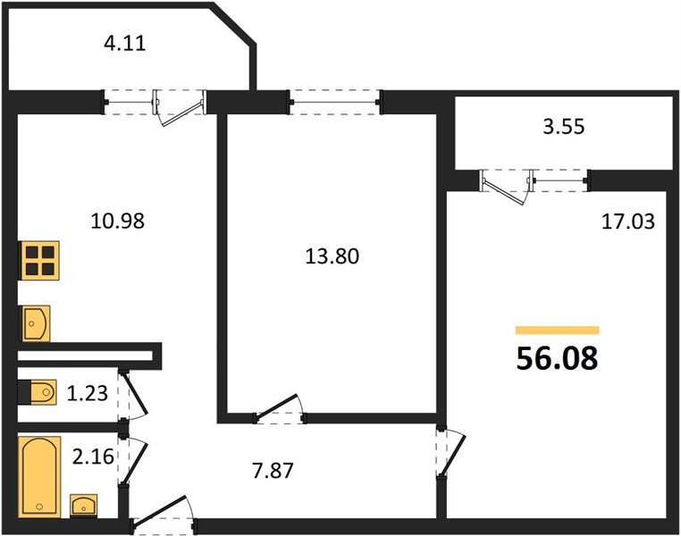 Фото №1: 2-комнатная квартира 56 м² - Берёзовый, Прикубанский внутригородской округ, мкр. жилой комплекс Молодёжный-2, ул. имени Профессора Малигонова, 50/1