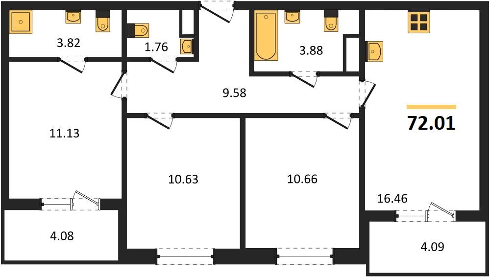 Фото №1: 3-комнатная квартира 72 м² - Краснодар, Прикубанский внутригородской округ, мкр. ЖК Тёплые Края
