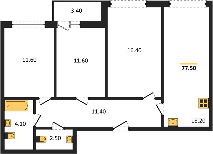 Фото №1: 3-комнатная квартира 77 м² - Пригородный, жилой комплекс Сиреневый Бульвар, 