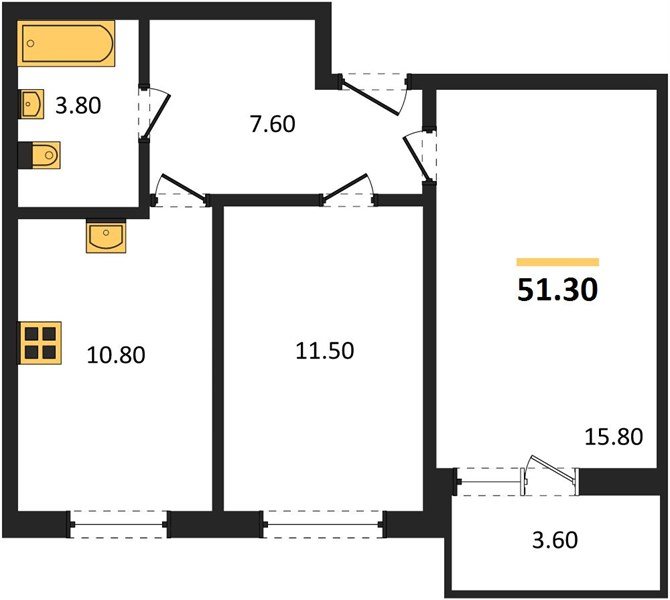Фото №1: 2-комнатная квартира 51 м² - Пригородный, жилой комплекс Сиреневый Бульвар, 