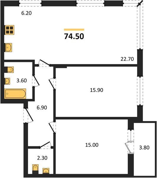 Фото №1: 2-комнатная квартира 74 м² - Пригородный, жилой комплекс Сиреневый Бульвар, 
