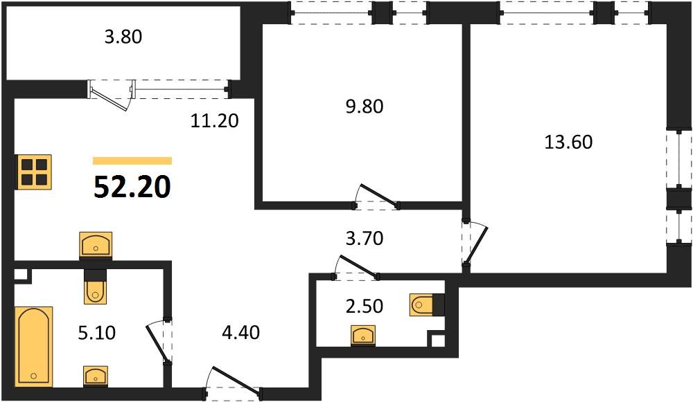 Фото №1: 2-комнатная квартира 52 м² - Краснодар, ЖК Эрмитаж, жилой комплекс Эрмитаж, мкр. Прикубанский внутригородской округ, ул. им. Мурата Ахеджака, 26