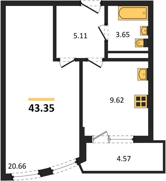 Фото №1: 1-комнатная квартира 43 м² - Краснодар, жилой комплекс Кино, ул. Уральская, 100/5