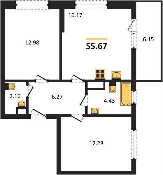 Фото №1: 2-комнатная квартира 55 м² - Краснодар, Прикубанский внутригородской округ, мкр. жилой комплекс Друзья, ул. имени Генерала Брусилова, 28к4