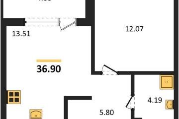 Фото №1: 1-комнатная квартира 36 м² - Краснодар, мкр. жилой комплекс Друзья, ул. имени Генерала Брусилова, 28к4