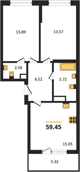 Фото №1: 2-комнатная квартира 59 м² - Краснодар, Прикубанский внутригородской округ, мкр. жилой комплекс Друзья, ул. имени Генерала Брусилова, 28к4