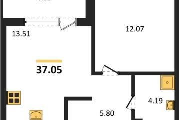 Фото №1: 1-комнатная квартира 37 м² - Краснодар, мкр. жилой комплекс Друзья, ул. имени Генерала Брусилова, 28к4