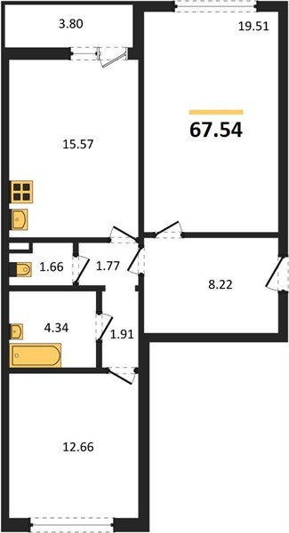 Фото №1: 2-комнатная квартира 67 м² - Майкоп, ул. Олега Цокова, 2
