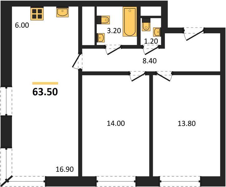 Фото №1: 2-комнатная квартира 63 м² - Яблоновский, мкр. жилой комплекс Грин Эпл