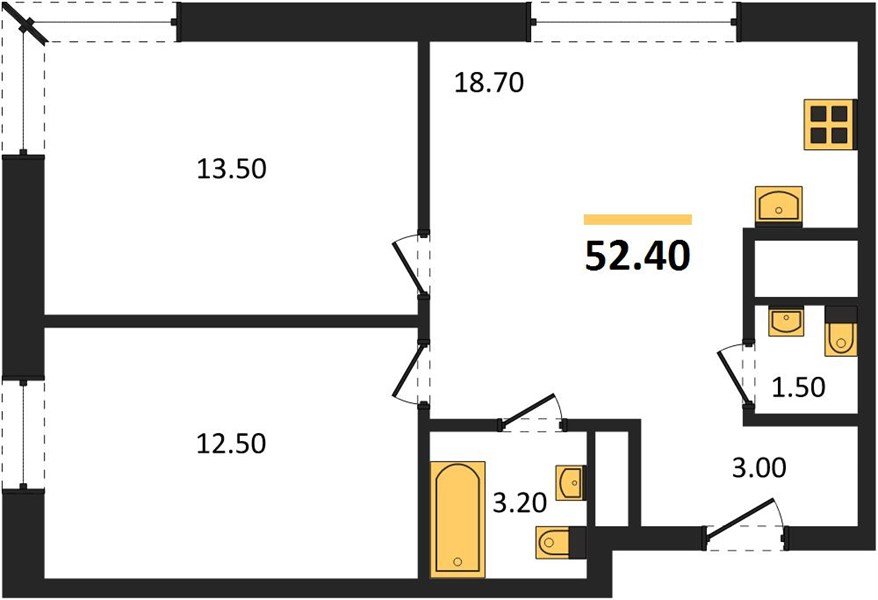 Фото №1: 2-комнатная квартира 52 м² - Яблоновский, мкр. жилой комплекс Грин Эпл