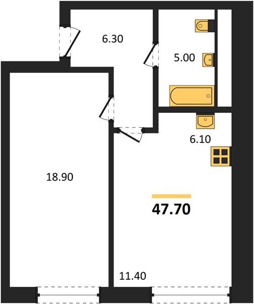 Фото №1: 1-комнатная квартира 47 м² - Яблоновский, мкр. жилой комплекс Грин Эпл