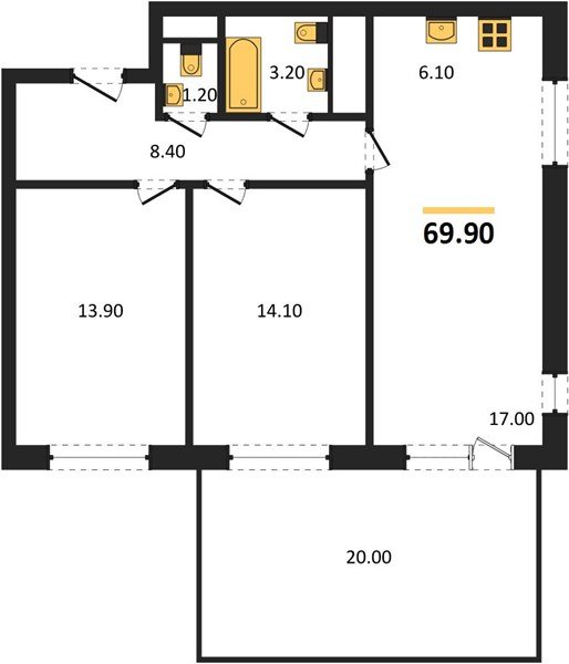 Фото №1: 2-комнатная квартира 69 м² - Яблоновский, мкр. жилой комплекс Грин Эпл