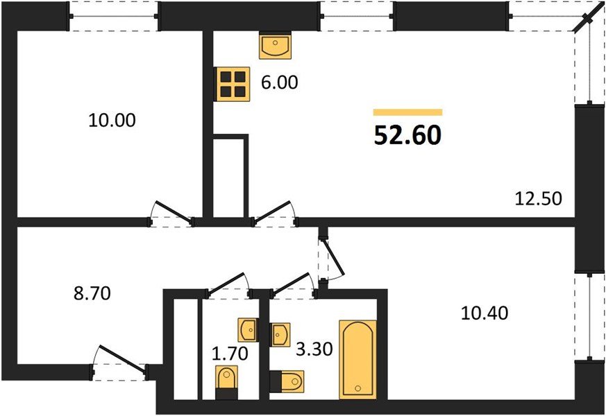 Фото №1: 2-комнатная квартира 52 м² - Яблоновский, мкр. жилой комплекс Грин Эпл