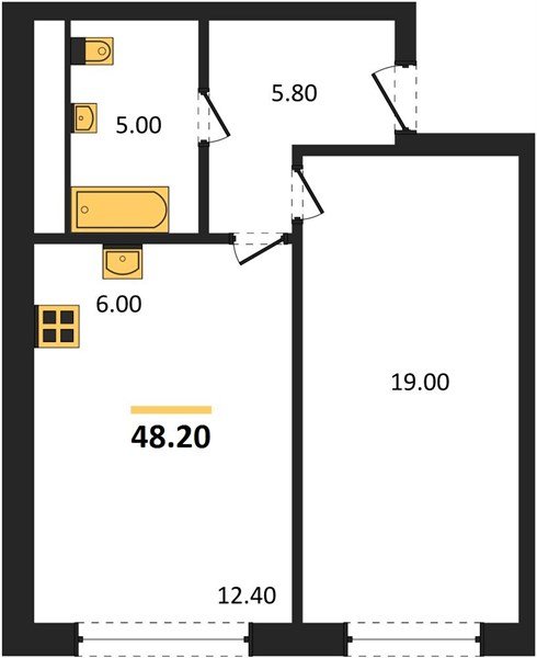 Фото №1: 1-комнатная квартира 48 м² - Яблоновский, мкр. жилой комплекс Грин Эпл