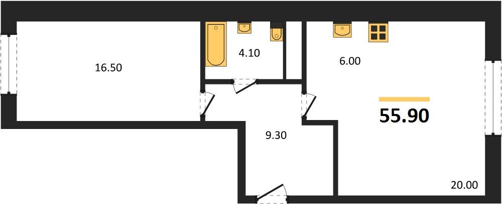 Фото №1: 1-комнатная квартира 55 м² - Яблоновский, мкр. жилой комплекс Грин Эпл