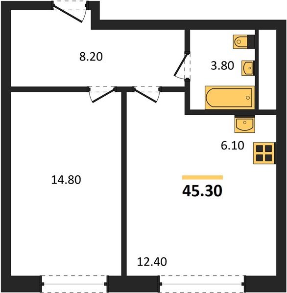 Фото №1: 1-комнатная квартира 45 м² - Яблоновский, мкр. жилой комплекс Грин Эпл