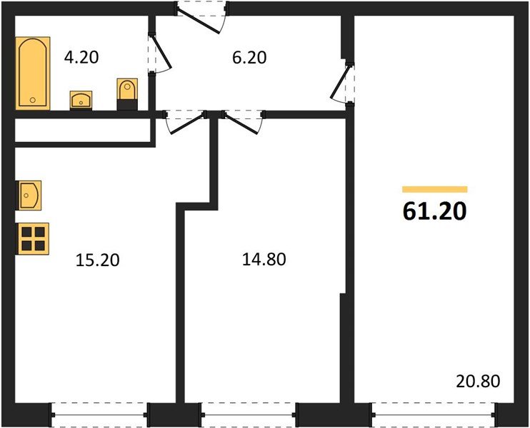 Фото №1: 2-комнатная квартира 61 м² - Яблоновский, мкр. жилой комплекс Грин Эпл