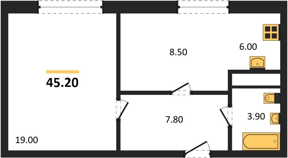 Фото №1: 1-комнатная квартира 45 м² - Яблоновский, мкр. жилой комплекс Грин Эпл