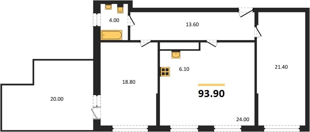 Фото №1: 2-комнатная квартира 93 м² - Яблоновский, мкр. жилой комплекс Грин Эпл