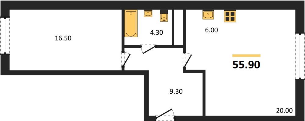 Фото №1: 1-комнатная квартира 55 м² - Яблоновский, мкр. жилой комплекс Грин Эпл