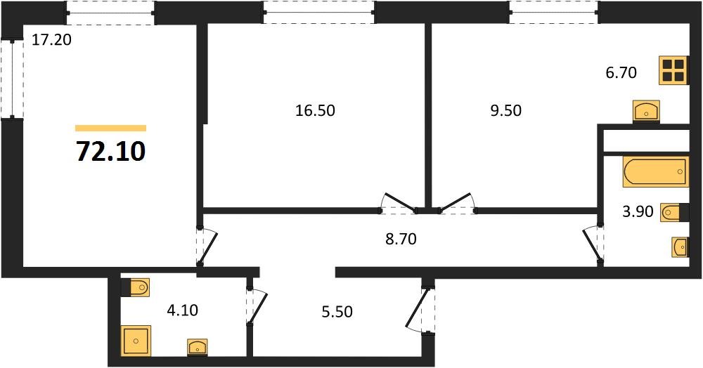 Фото №1: 2-комнатная квартира 72 м² - Яблоновский, мкр. жилой комплекс Грин Эпл