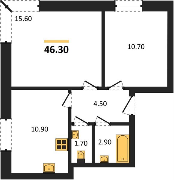 Фото №1: 2-комнатная квартира 46 м² - Яблоновский, мкр. жилой комплекс Грин Эпл