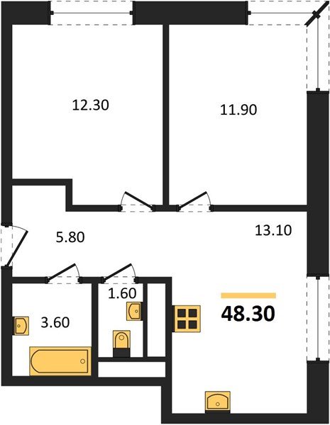 Фото №1: 2-комнатная квартира 48 м² - Яблоновский, мкр. жилой комплекс Грин Эпл