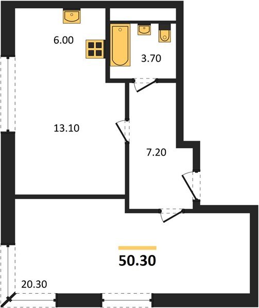 Фото №1: 1-комнатная квартира 50 м² - Яблоновский, мкр. жилой комплекс Грин Эпл