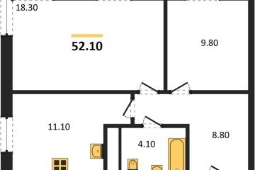 Фото №1: 2-комнатная квартира 52 м² - Яблоновский, мкр. жилой комплекс Грин Эпл, 