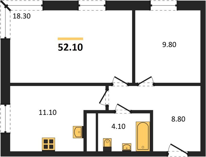 Фото №1: 2-комнатная квартира 52 м² - Яблоновский, мкр. жилой комплекс Грин Эпл