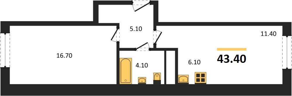 Фото №1: 1-комнатная квартира 43 м² - Яблоновский, жилой комплекс Грин Эпл