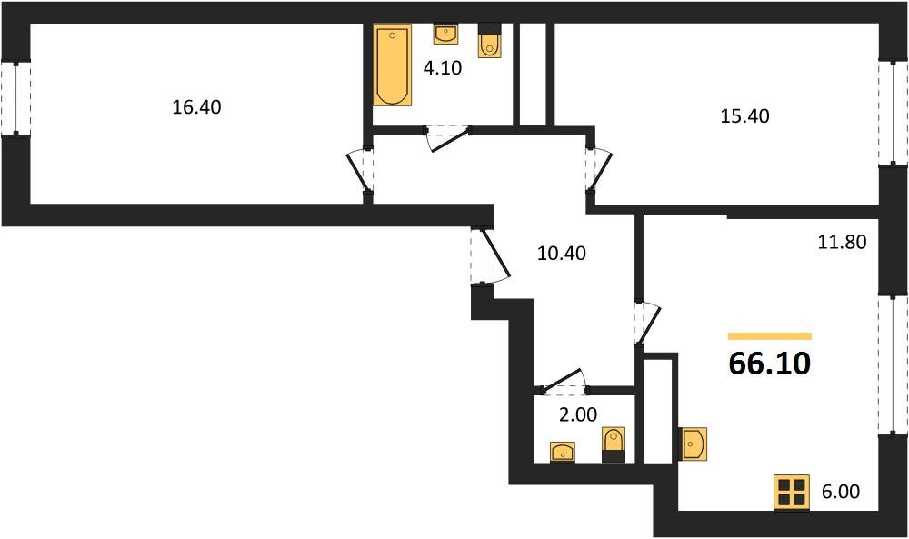 Фото №1: 2-комнатная квартира 66 м² - Яблоновский, мкр. жилой комплекс Грин Эпл