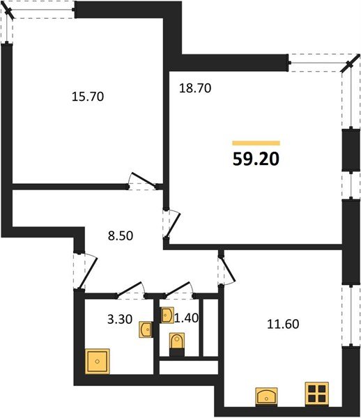 Фото №1: 2-комнатная квартира 59 м² - Яблоновский, жилой комплекс Грин Эпл, 