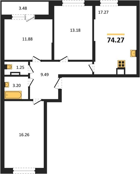 Фото №1: 3-комнатная квартира 74 м² - Краснодар, жилой комплекс Смородина, мкр. Карасунский внутригородской округ