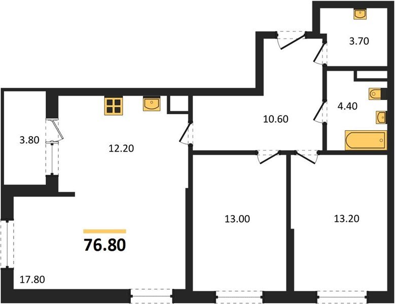 Фото №1: 2-комнатная квартира 76 м² - Краснодар, мкр. Карасунский внутригородской округ, ул. Виктора Казанцева