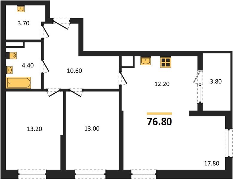 Фото №1: 2-комнатная квартира 76 м² - Краснодар, мкр. Карасунский внутригородской округ, ул. Виктора Казанцева