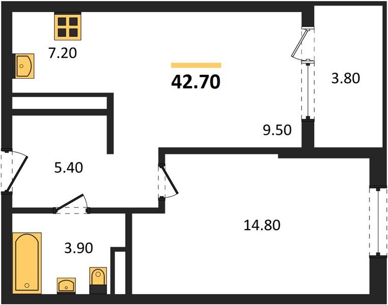 Фото №1: 1-комнатная квартира 42 м² - Краснодар, мкр. Карасунский внутригородской округ, ул. Виктора Казанцева