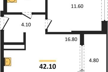 Фото №1: 1-комнатная квартира <span class="whitespace-nowrap">42 м²</span>, <span class="whitespace-nowrap">6/18 эт.</span> - Краснодар, мкр. ЖК Первое Место, 