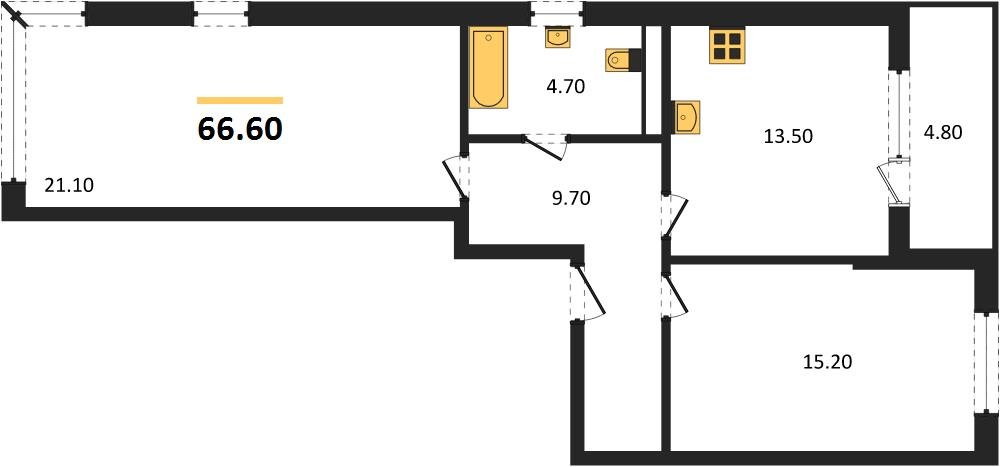 Фото №1: 2-комнатная квартира 66 м² - Краснодар, мкр. Карасунский внутригородской округ