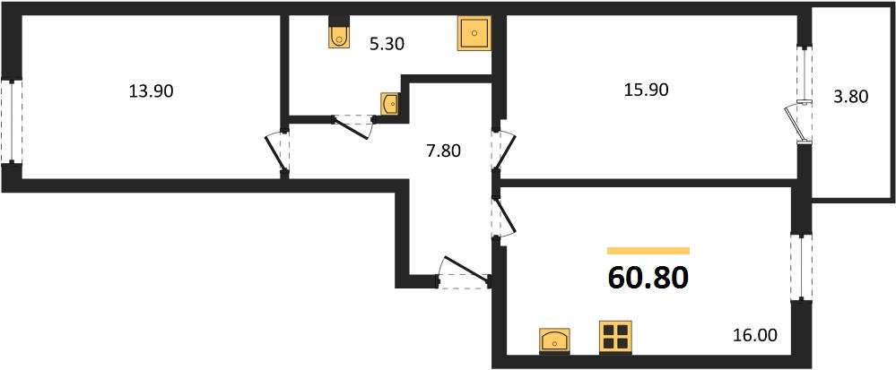 Фото №1: 2-комнатная квартира 60 м² - Краснодар, мкр. Карасунский внутригородской округ